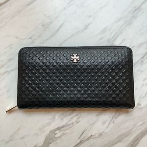 Tory Burch embossed leather large wallet clutch